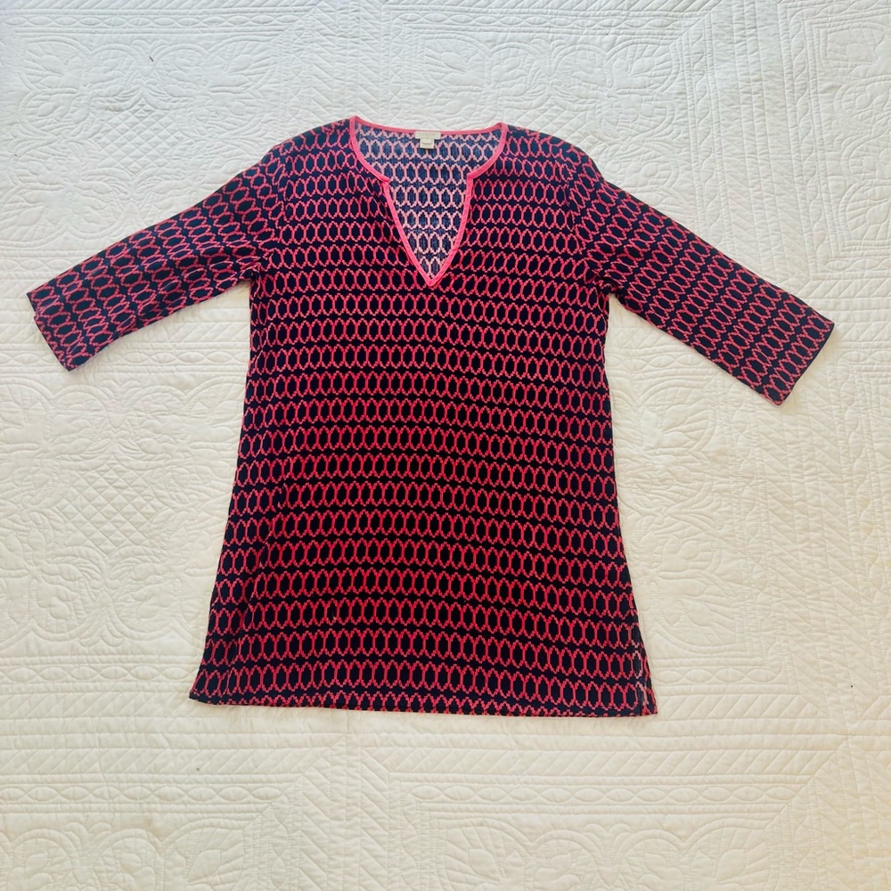 J. Crew Navy and Pink Patterned Top